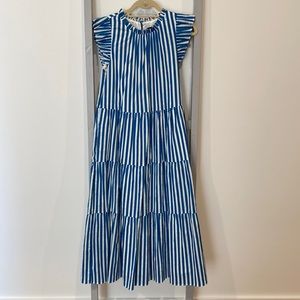 NWT J. Crew Tiered Cotton Dobby Midi/Maxi Dress M in Blue Cape Stripe